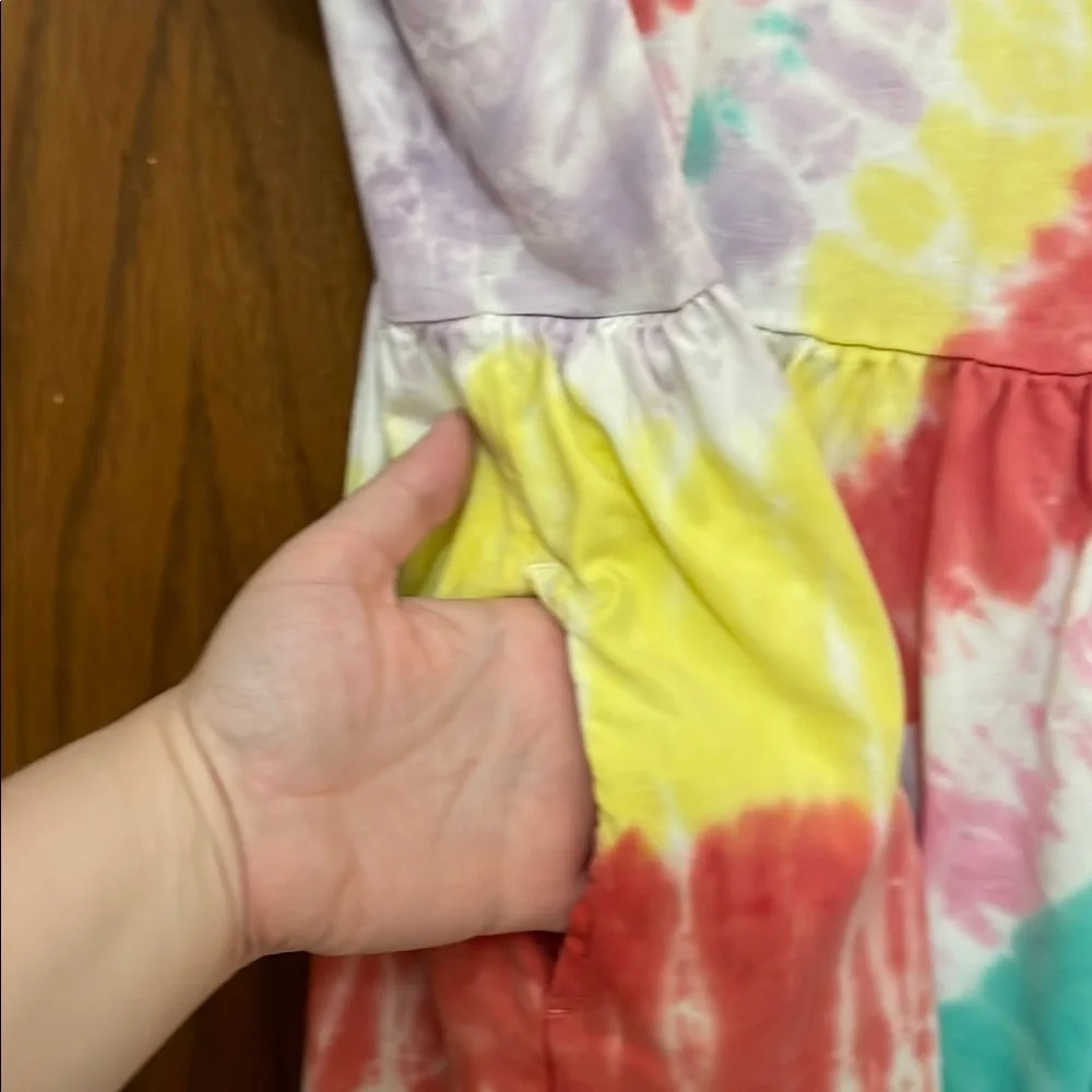 LANDS END UGC Girls Size Large Colorful Tie-Dye Short Sleeve Dress - Picture 5 of 8